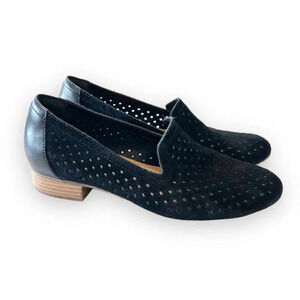 Clarks Juliet Hayes Black Suede Perforated Loafers Women’s Size 7 Casual‎ Style